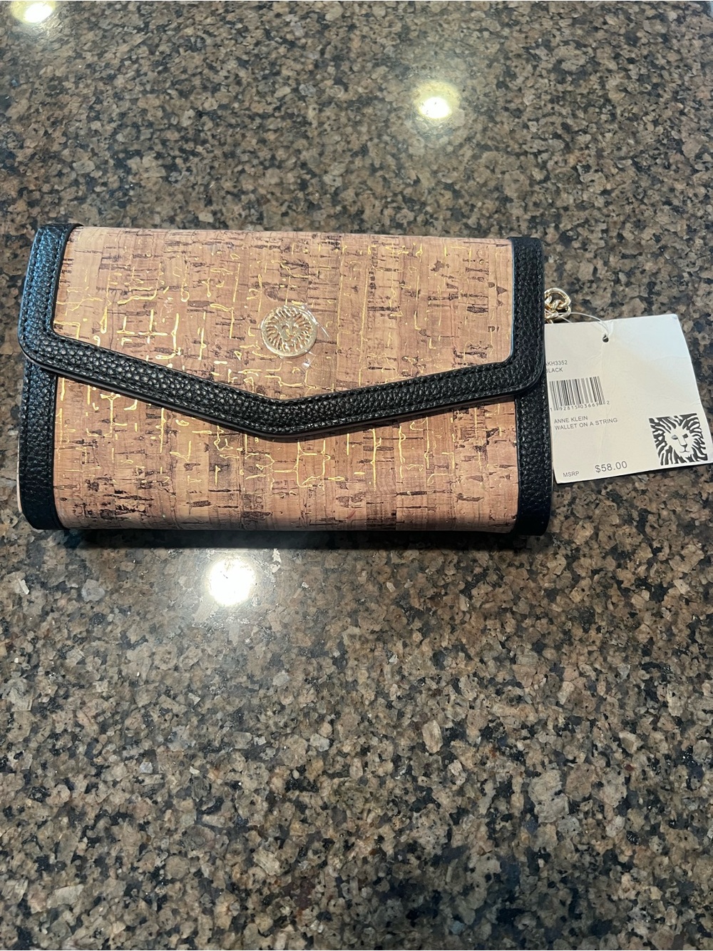 NWT Anne Klein Cork Crossbody with Chain Link Strap and Black Leather Trim